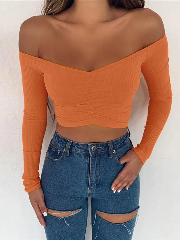 T-shirt long sleeve off shoulder