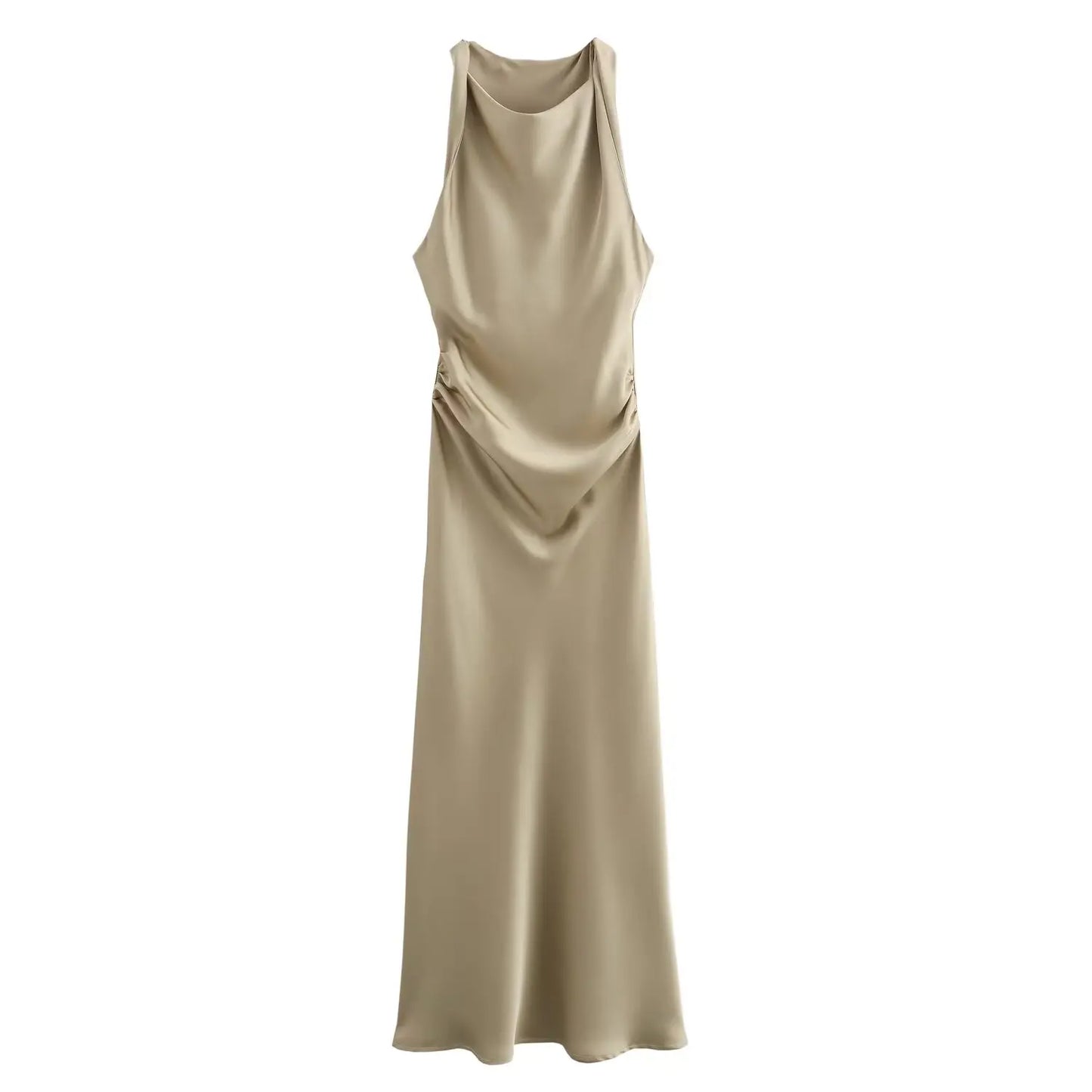 MUJER Satin Ruched Long Dresses for Women Sleeveless Summer Dress Woman off Shoulder Party Womens Dresses Beach Female Dress