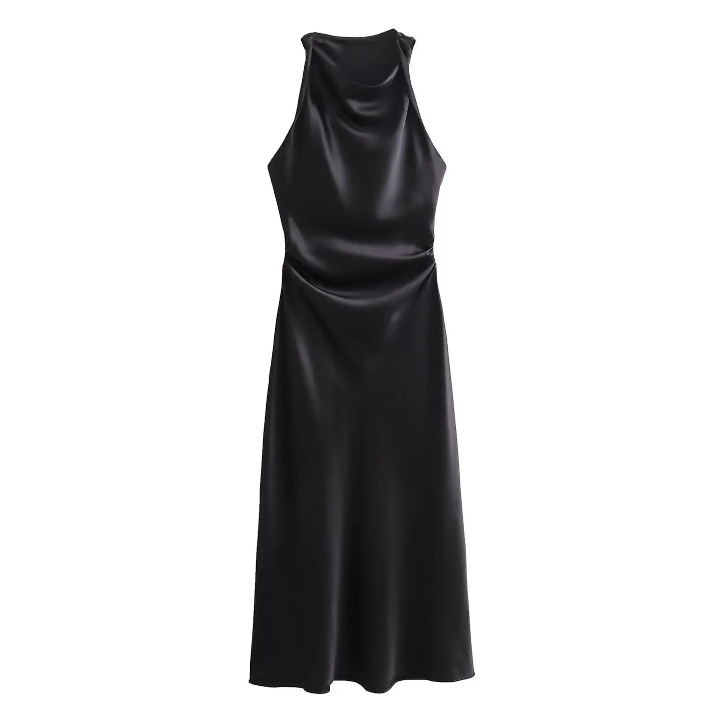 MUJER Satin Ruched Long Dresses for Women Sleeveless Summer Dress Woman off Shoulder Party Womens Dresses Beach Female Dress
