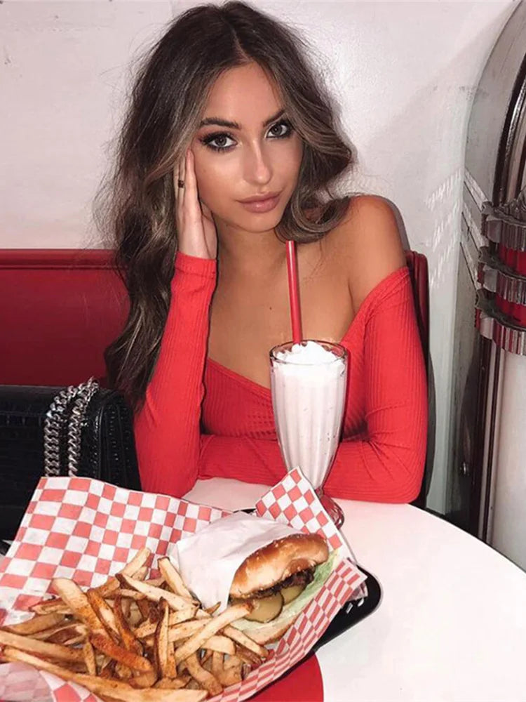 T-shirt long sleeve off shoulder