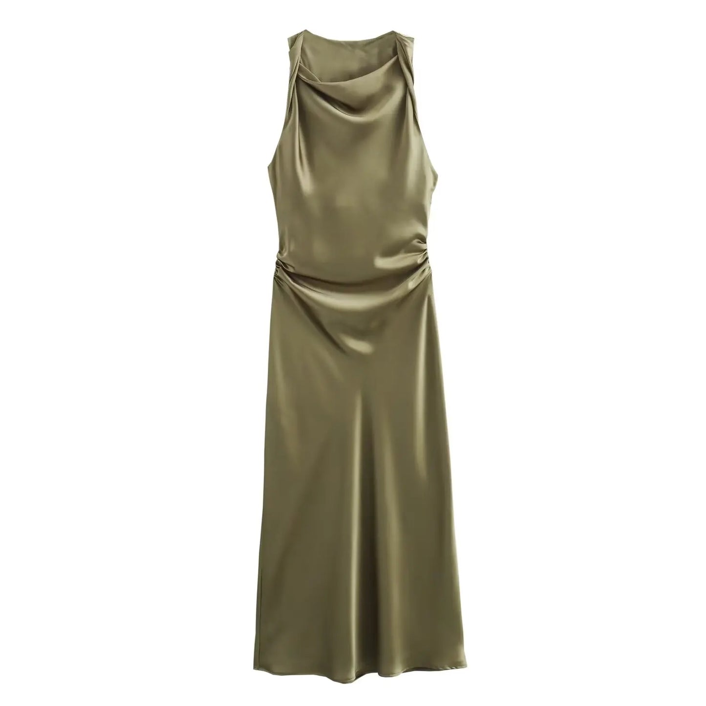 MUJER Satin Ruched Long Dresses for Women Sleeveless Summer Dress Woman off Shoulder Party Womens Dresses Beach Female Dress
