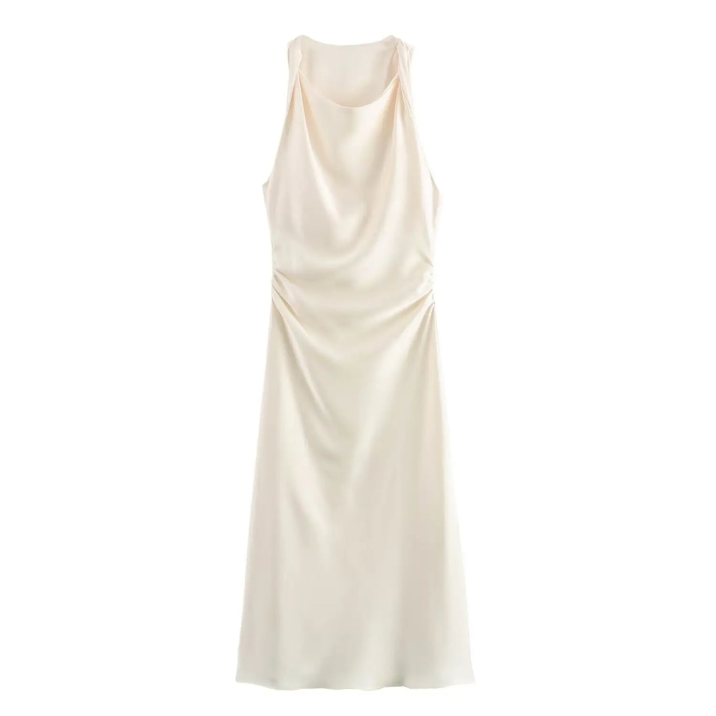 MUJER Satin Ruched Long Dresses for Women Sleeveless Summer Dress Woman off Shoulder Party Womens Dresses Beach Female Dress