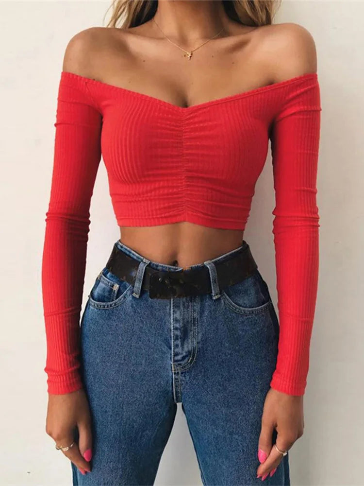 T-shirt long sleeve off shoulder