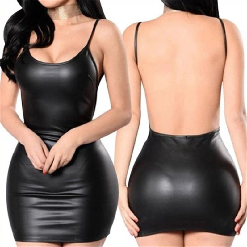 Sexy Faux Leather Dress Backless Club Party