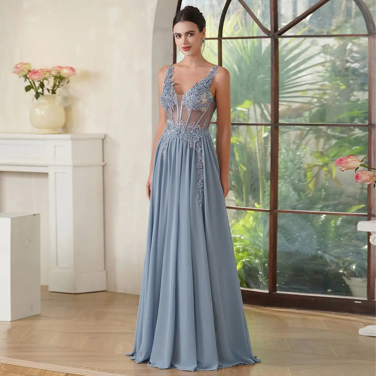 Spaghetti Straps Navy Blue A Line Evening Dresses 2025 Elegant Beaded Appliques Illusion Prom Gowns Formal Party Vestido De Gala