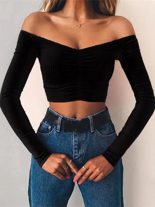 T-shirt long sleeve off shoulder